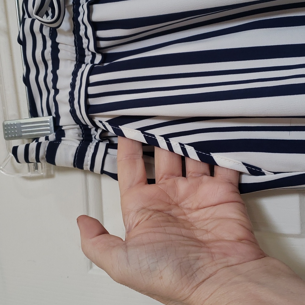 ZARA TRF Striped Paperbag Waist Pants Navy White Drawstring Crop XS - Picture 7 of 12